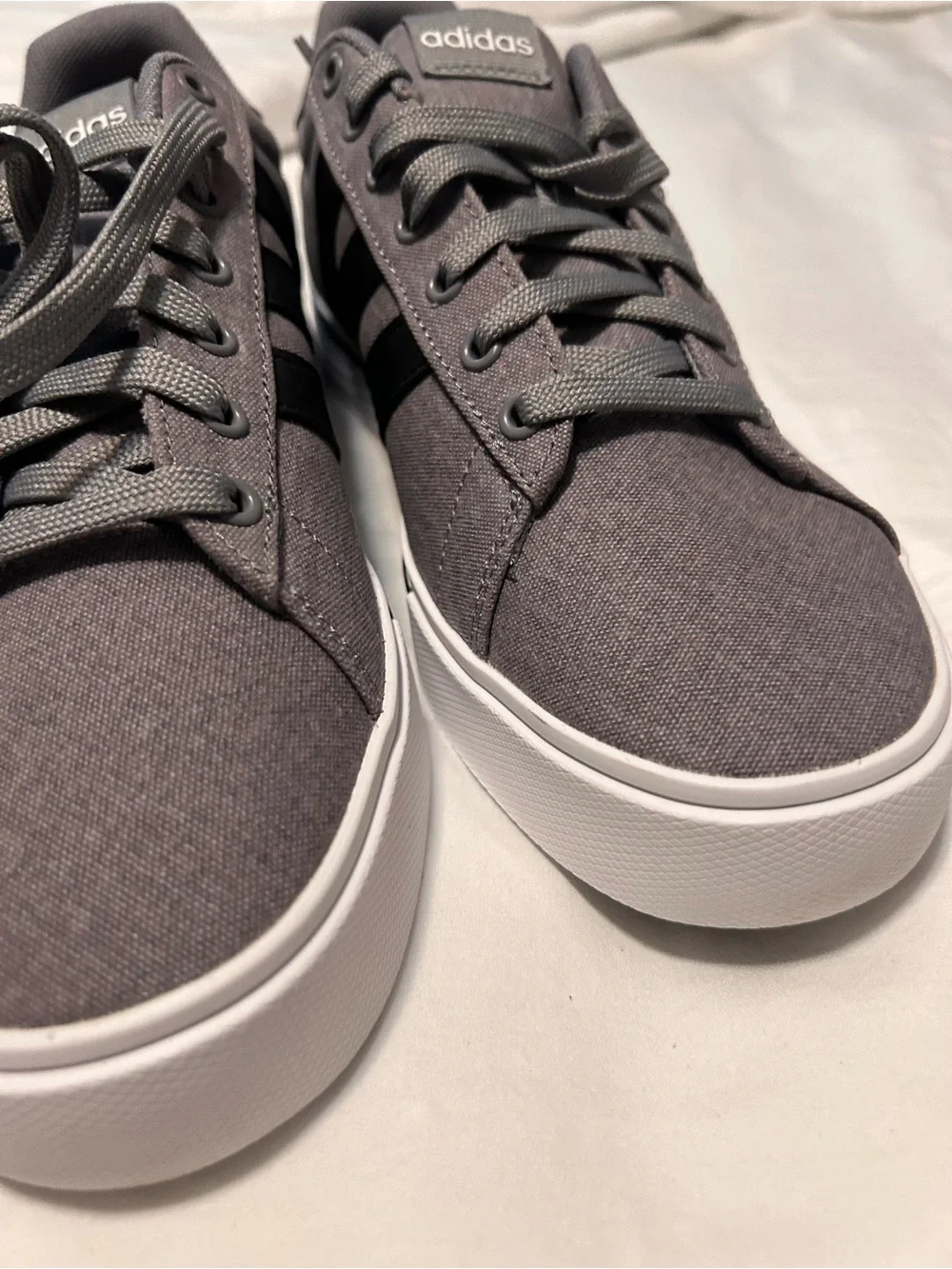 adidas Men's Gray Canvas Sneakers with Black Stripes